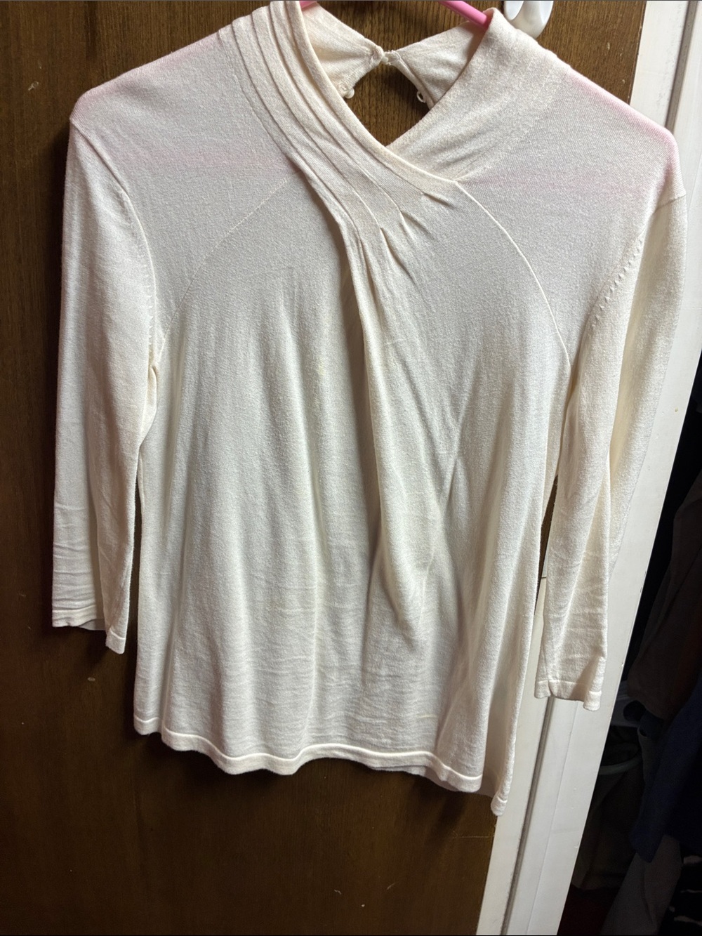 Jones New York Cream 3/4 -Sleeve Draped Crossover Top